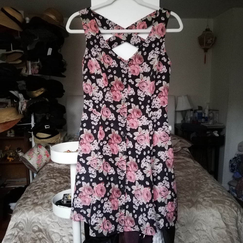 Rose Print Dress Open Back